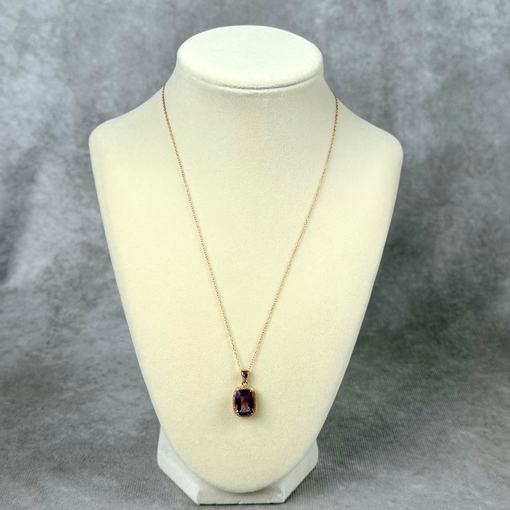 Rose Gold Sterling Silver Amethyst Cushion Cut Pendant Necklace 18"